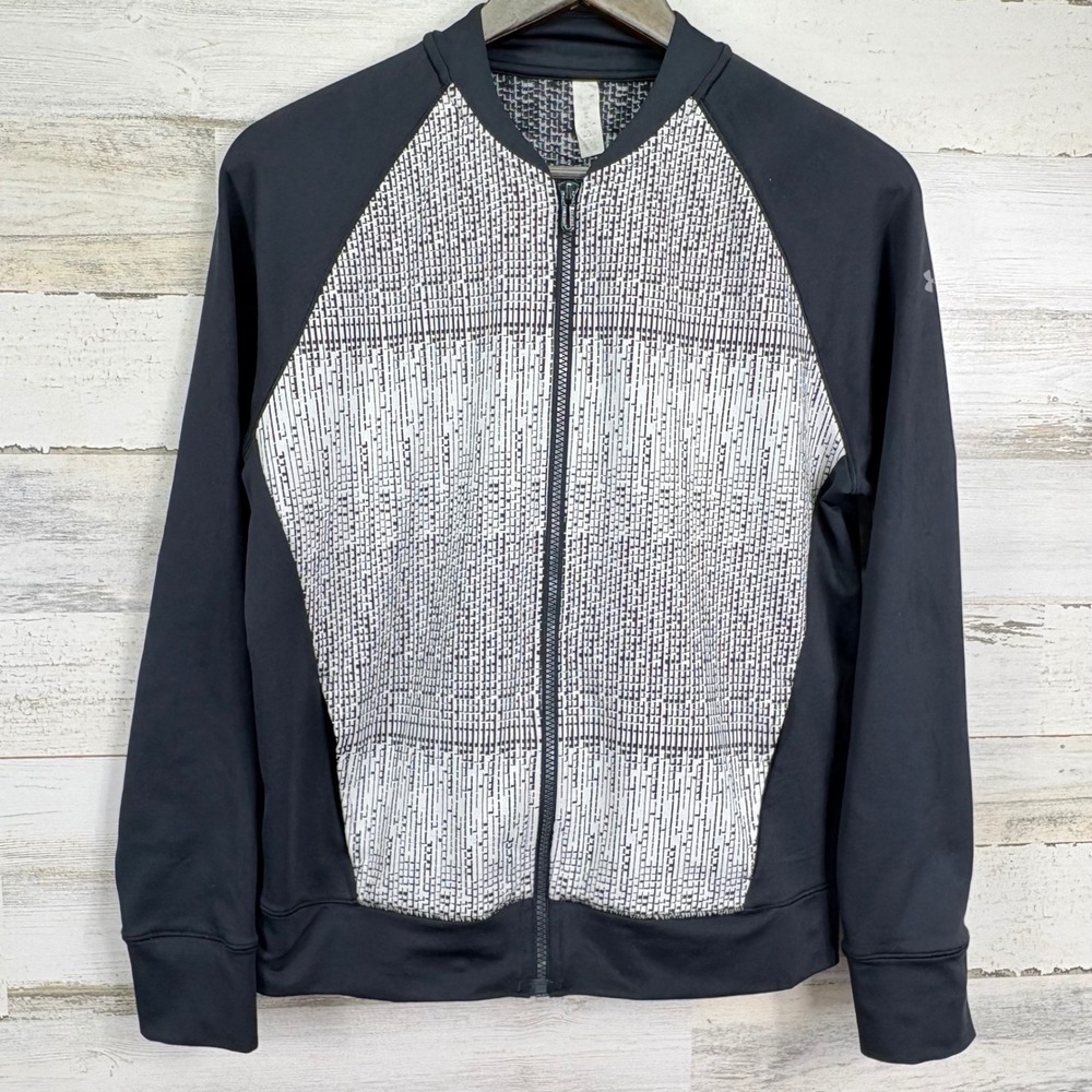 Under Armour Womens Full Zip Jacket Vintage Black White Cold Gear Geo Athletic M